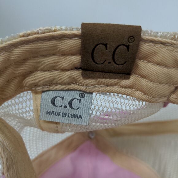 C.C. Womens Strapback Mesh Back Hat Pink Adjustable Distressed - Picture 11 of 12